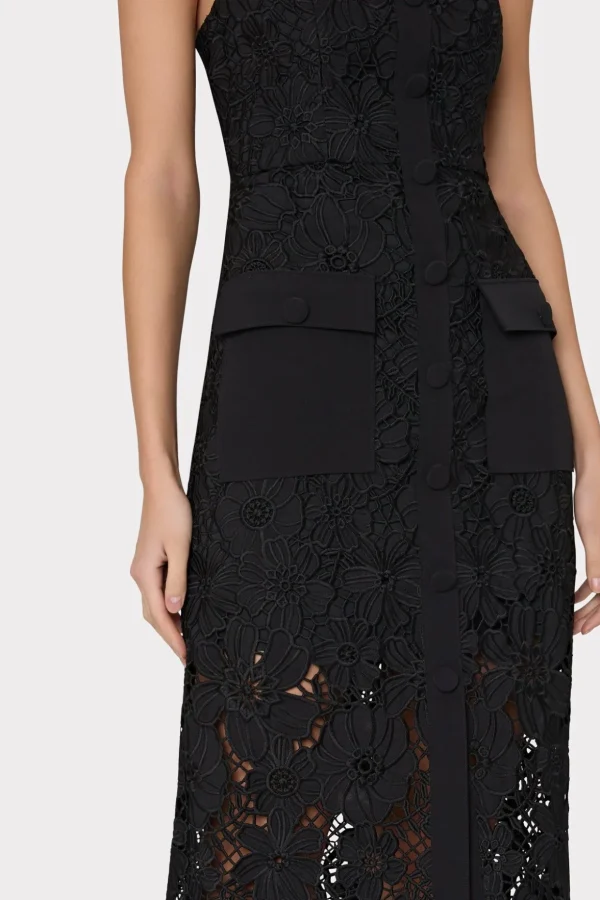 Guest Of Dresses-MILLY Adrienne Roja Lace Midi Dress Black