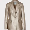 Blazers-MILLY Alexa Vegan Leather Blazer Silver