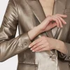 Blazers-MILLY Alexa Vegan Leather Blazer Silver
