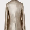 Blazers-MILLY Alexa Vegan Leather Blazer Silver