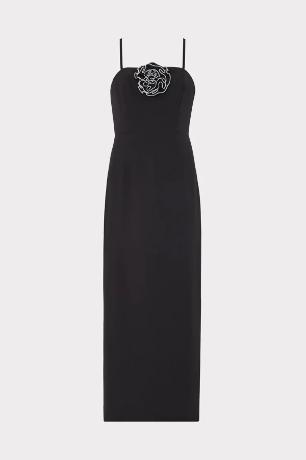 allison_d_rosette_cady_mi_0-3.webp Cocktail Dresses-MILLY Allison 3D Rosette Cady Midi Dress Black