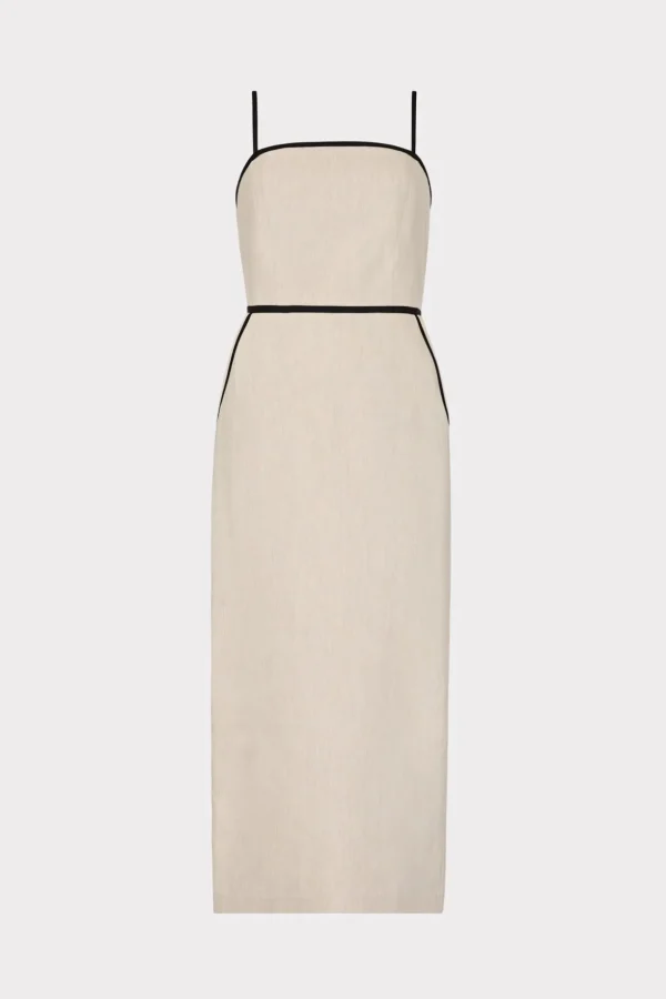 Guest Of Dresses-MILLY Amara Linen Contrast Midi Dress Natural