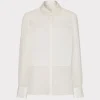Jumpsuits & Rompers-MILLY Andy Satin Combo Button Up Blouse White