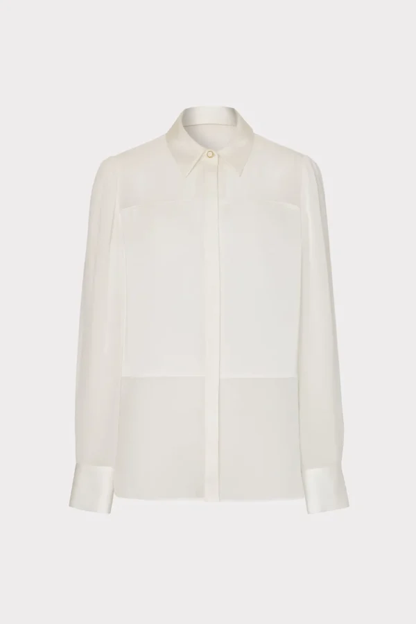 Jumpsuits & Rompers-MILLY Andy Satin Combo Button Up Blouse White