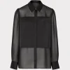 Jumpsuits & Rompers-MILLY Andy Satin Combo Button Up Blouse Black