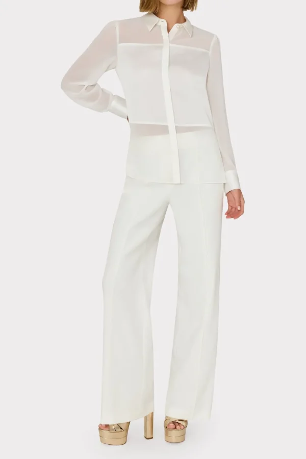 Jumpsuits & Rompers-MILLY Andy Satin Combo Button Up Blouse White