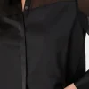 Jumpsuits & Rompers-MILLY Andy Satin Combo Button Up Blouse Black