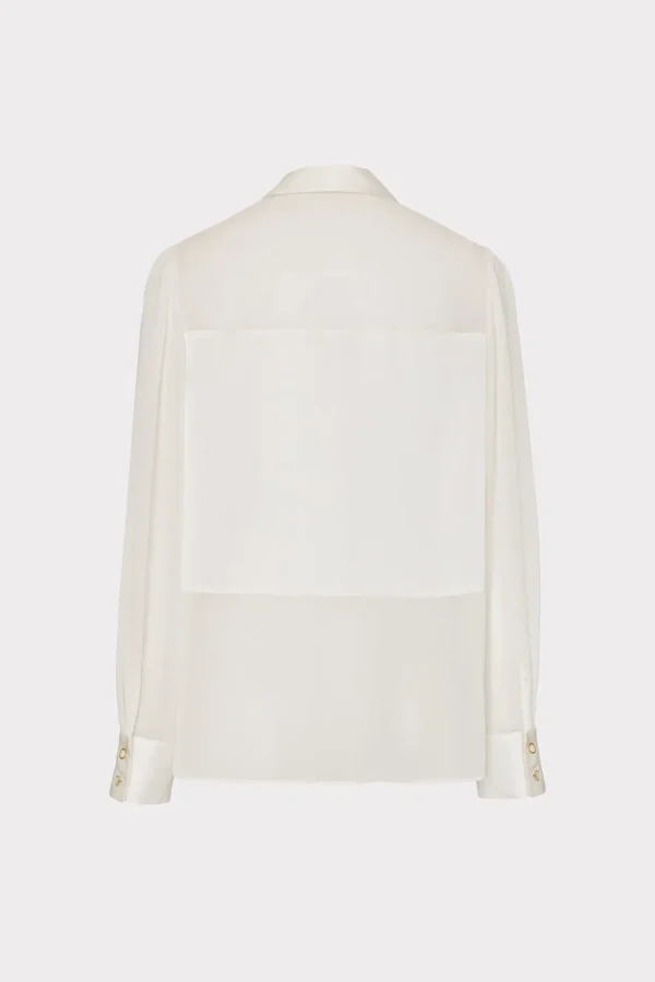Jumpsuits & Rompers-MILLY Andy Satin Combo Button Up Blouse White