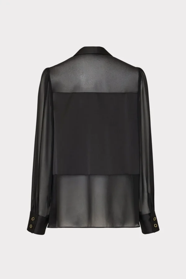 Jumpsuits & Rompers-MILLY Andy Satin Combo Button Up Blouse Black