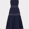 Day Dresses-MILLY Annette Poplin Midi Dress Navy