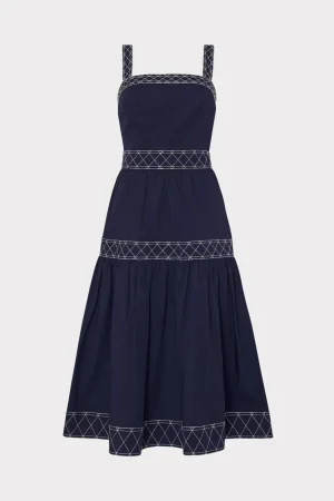 annette_poplin_midi_dress_0-2.webp Day Dresses-MILLY Annette Poplin Midi Dress Navy