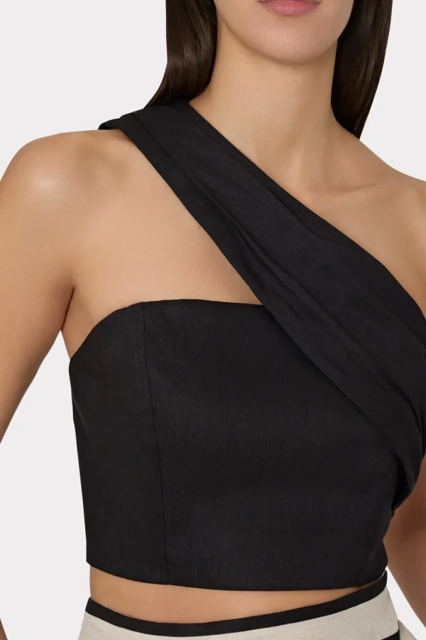 Tops-MILLY Arantza Draped One Shoulder Top Black
