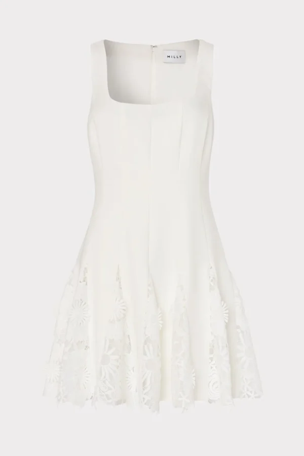 Mini Dresses-MILLY Ariel Cady 3D Lace Combo Dress Ecru