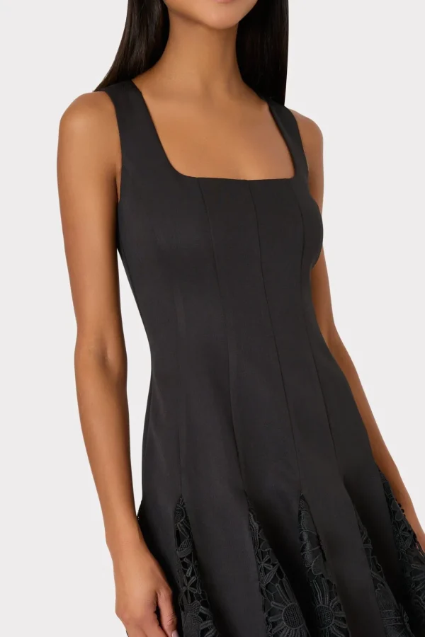 Day Dresses-MILLY Ariel Cady 3D Lace Combo Dress Black