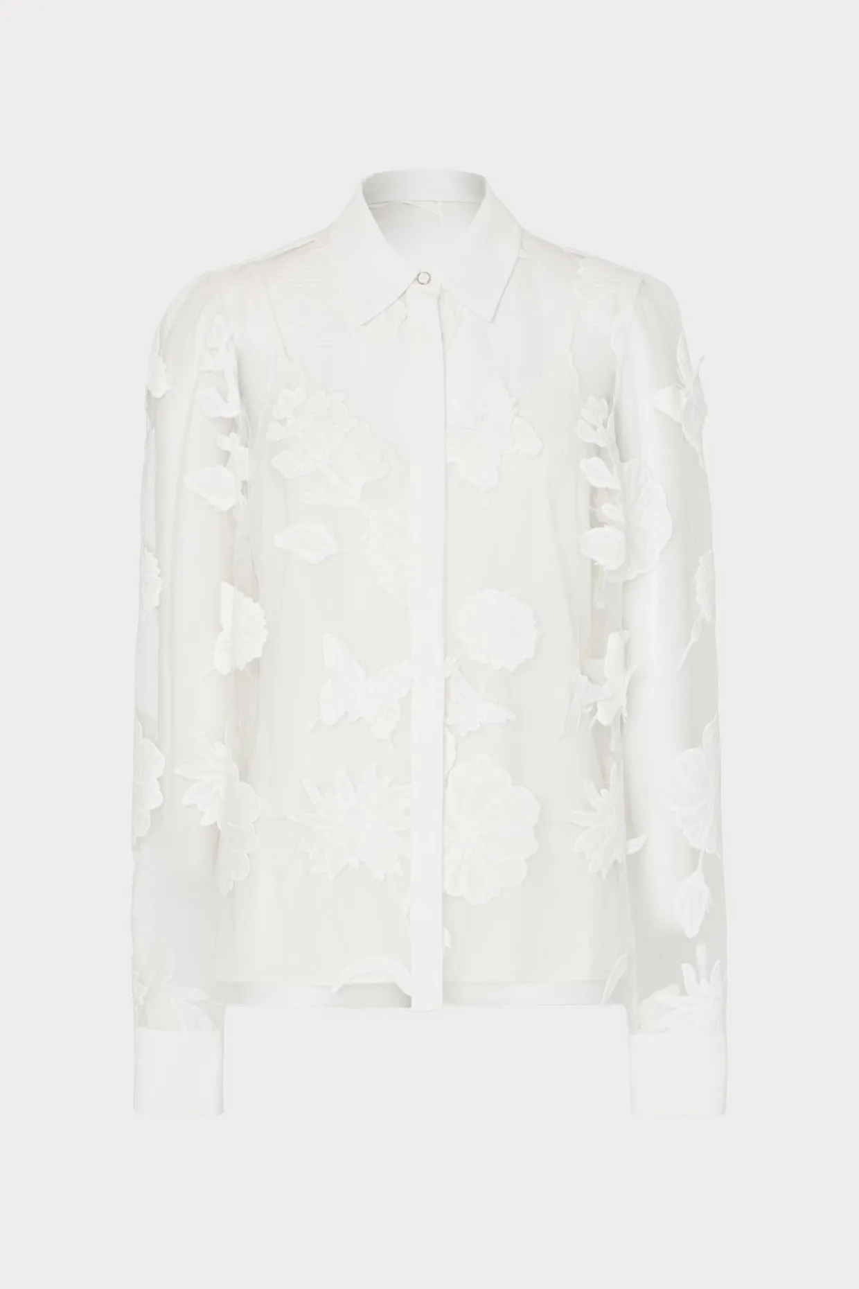 Jumpsuits & Rompers-MILLY Ashley 3D Butterfly Embroidery Blouse White