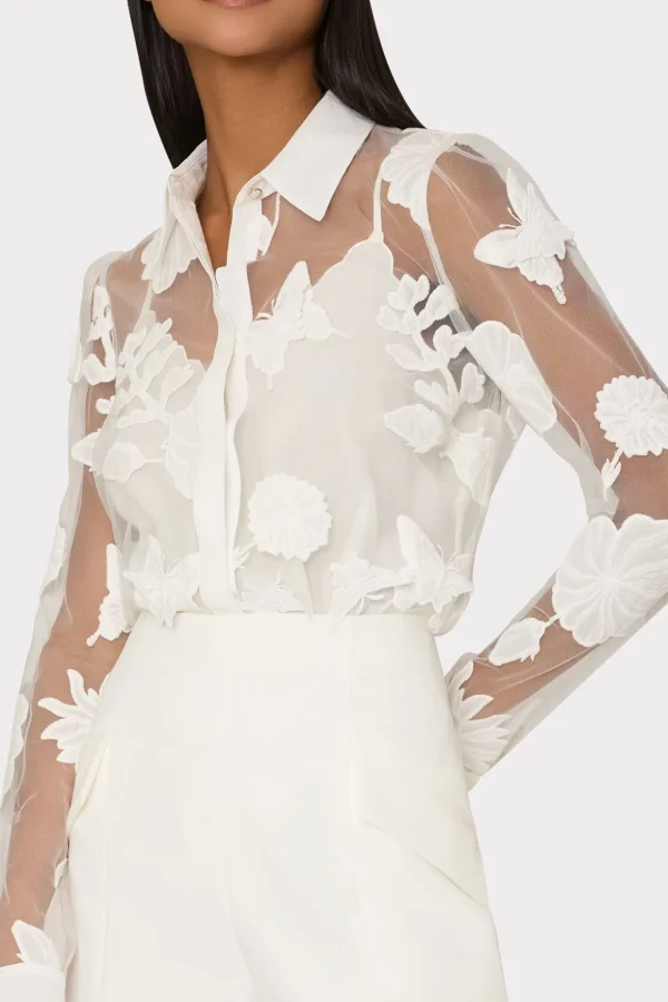 ashley_d_butterfly_embroi_3.webp Jumpsuits & Rompers-MILLY Ashley 3D Butterfly Embroidery Blouse White