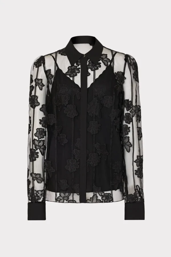 ashton_d_butterfly_embroi_0.webp Jumpsuits & Rompers-MILLY Ashton 3D Butterfly Embroidery Blouse Black