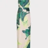 Evening Gowns-MILLY Asymetrical Tropical Forest Jacquard Midi Dress Green Multi