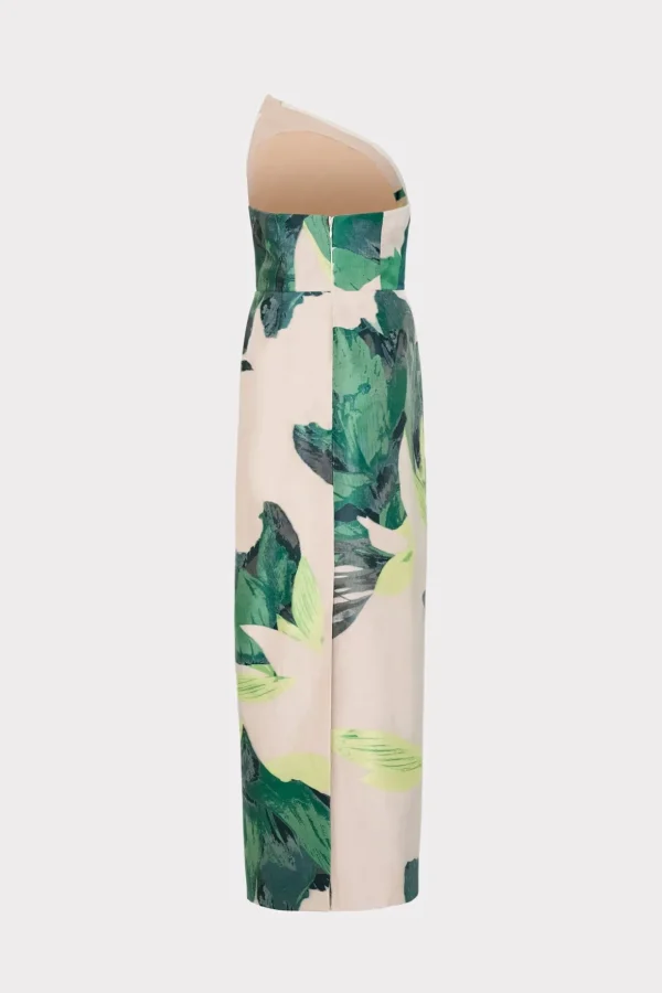 Guest Of Dresses-MILLY Asymetrical Tropical Forest Jacquard Midi Dress Green Multi