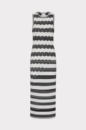 asymetrical_zig_zag_midi__0-5.webp Little Black Dresses-MILLY Asymetrical Zig Zag Midi Dress Black/Ecru