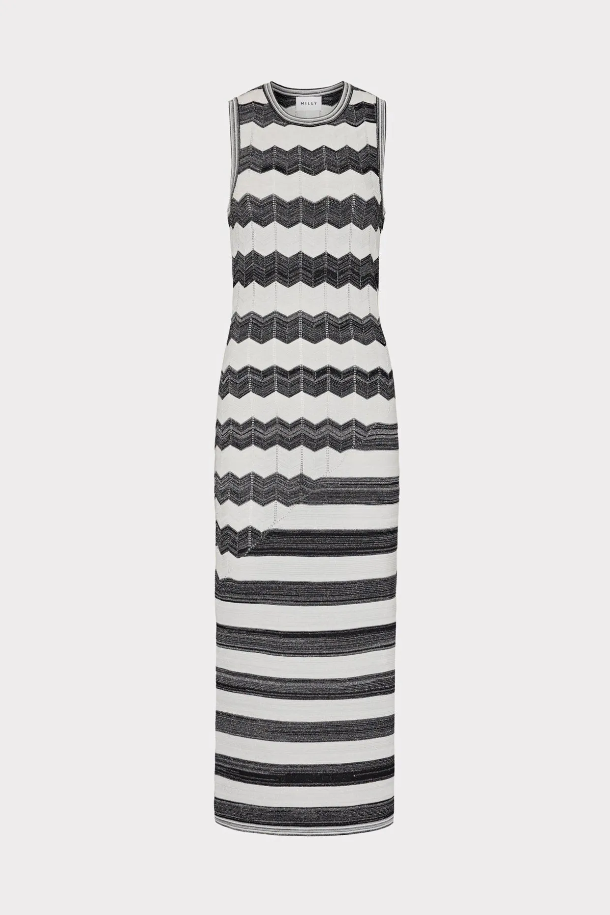 asymetrical_zig_zag_midi__0.webp Jumpsuits & Rompers-MILLY Asymetrical Zig Zag Midi Dress Black/Ecru