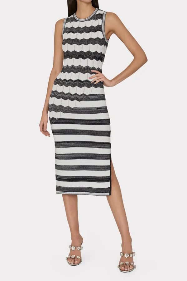 asymetrical_zig_zag_midi__1-1.webp Sweaters & Knits-MILLY Asymetrical Zig Zag Midi Dress Black/Ecru