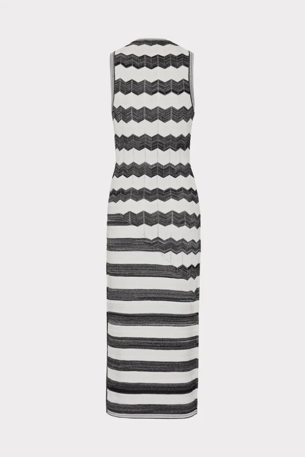 asymetrical_zig_zag_midi__2-4.webp Knit Dresses-MILLY Asymetrical Zig Zag Midi Dress Black/Ecru