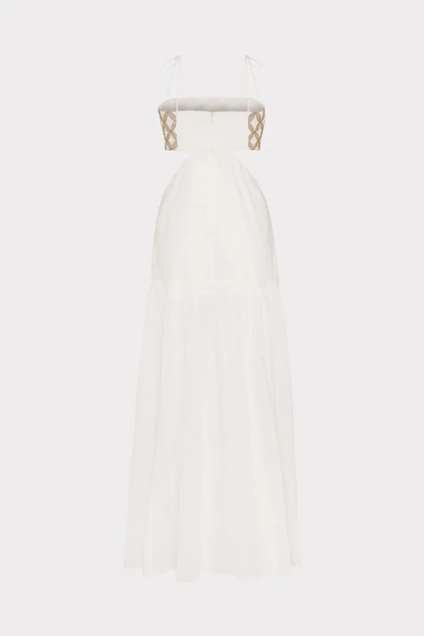 Cover-Ups-MILLY Atalia Mirrored Embroidery Maxi Cover-Up Dress White/Gold