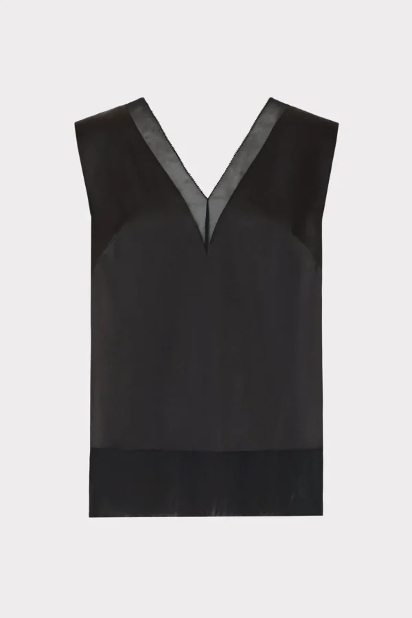 Jumpsuits & Rompers-MILLY Avianna Satin Sleeveless Top Black