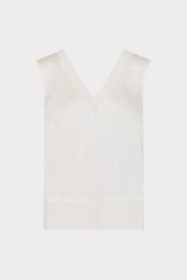 Jumpsuits & Rompers-MILLY Avianna Satin Sleeveless Top White