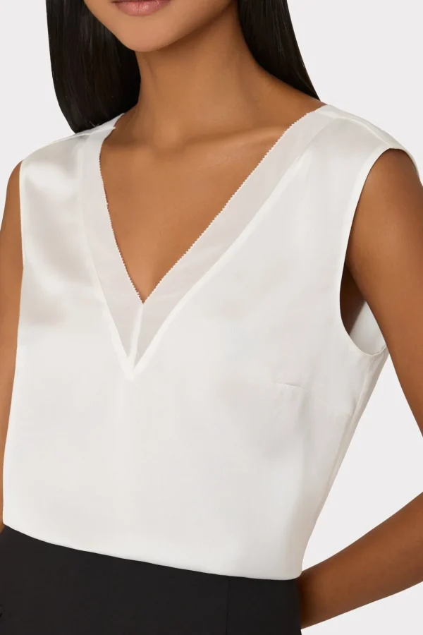 Jumpsuits & Rompers-MILLY Avianna Satin Sleeveless Top White