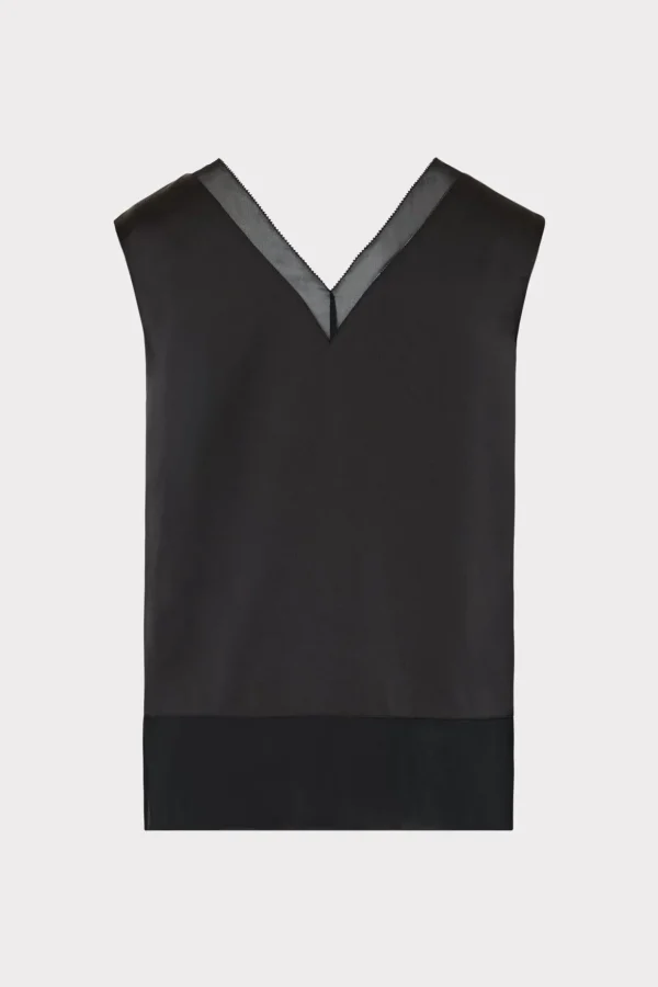 Jumpsuits & Rompers-MILLY Avianna Satin Sleeveless Top Black
