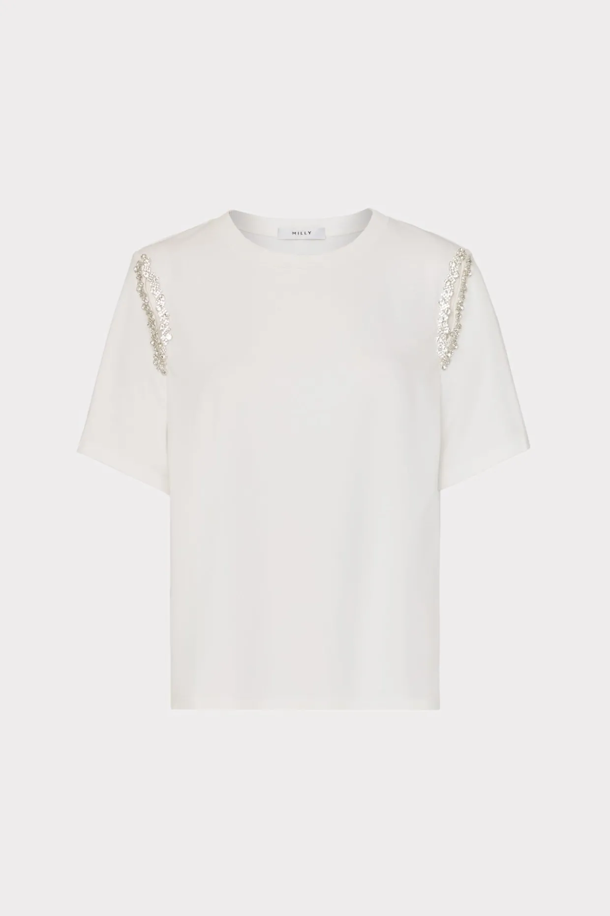 Jumpsuits & Rompers-MILLY Avril Crystal Trim Tee White