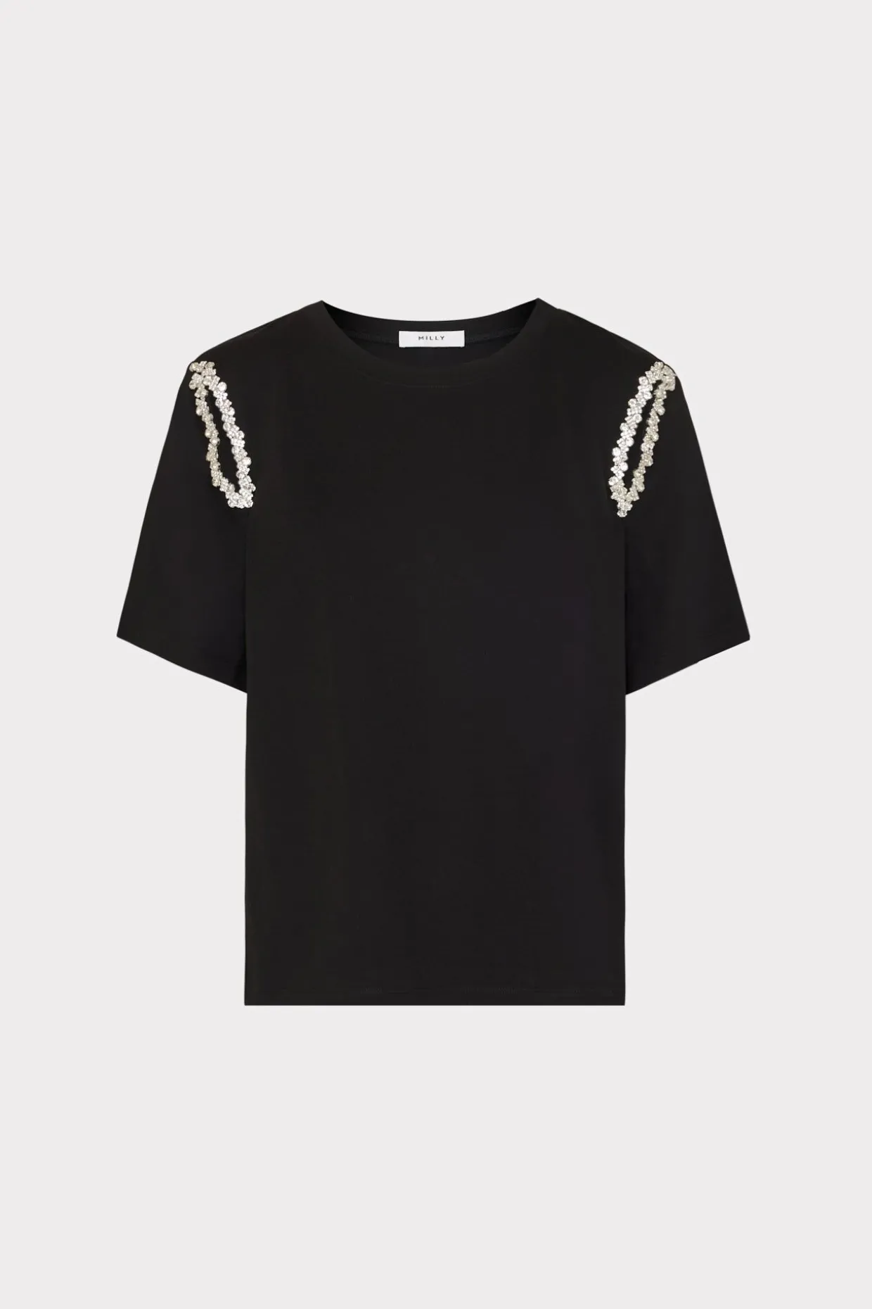 avril_crystal_trim_tee_0.webp Jumpsuits & Rompers-MILLY Avril Crystal Trim Tee Black