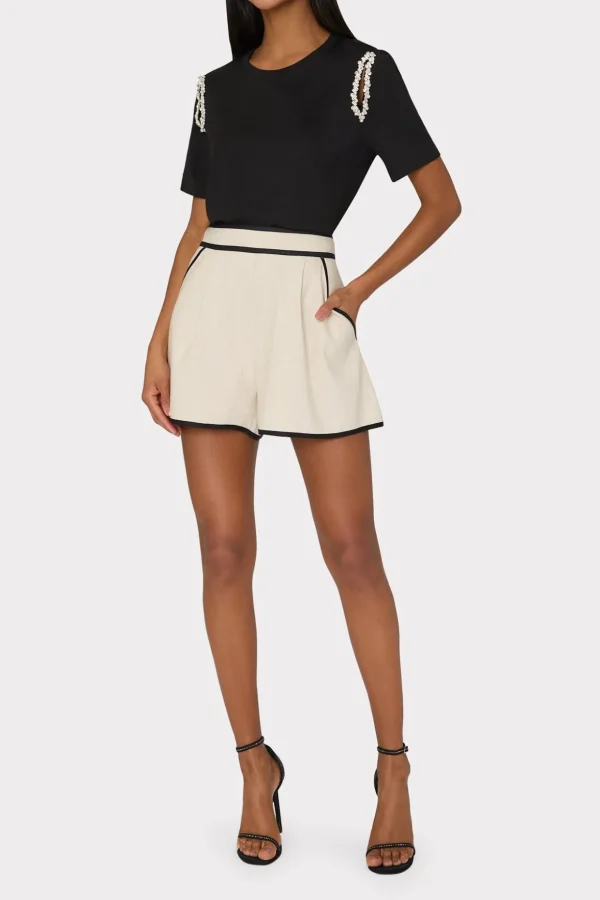 Jumpsuits & Rompers-MILLY Avril Crystal Trim Tee Black