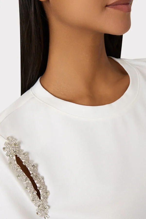 Jumpsuits & Rompers-MILLY Avril Crystal Trim Tee White