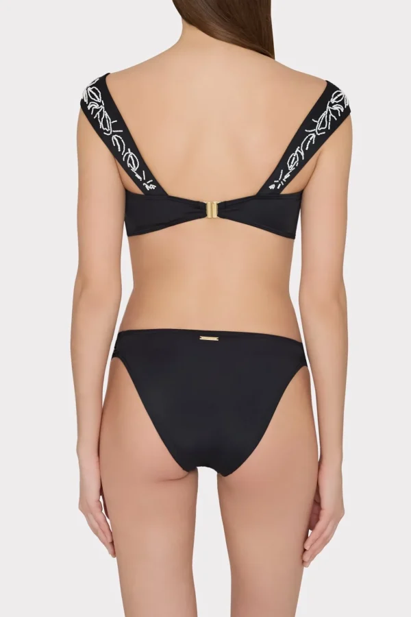 Jumpsuits & Rompers-MILLY Beaded Applique Bikini Bottom With Side Tabs Black