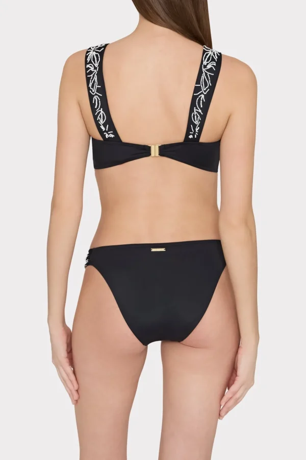 Jumpsuits & Rompers-MILLY Beaded Applique Shoulder Draped Bikini Top Black