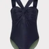 One Piece Swimsuits-MILLY Betsy Bandeau Shimmer One Piece Navy