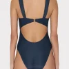One Piece Swimsuits-MILLY Betsy Bandeau Shimmer One Piece Navy