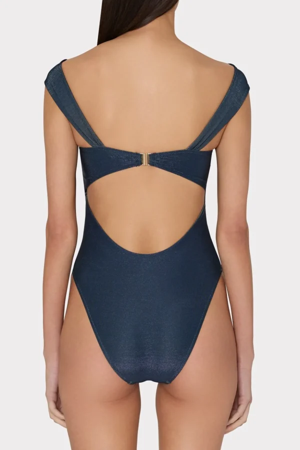 Jumpsuits & Rompers-MILLY Betsy Bandeau Shimmer One Piece Navy