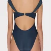 One Piece Swimsuits-MILLY Betsy Bandeau Shimmer One Piece Navy