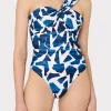 Jumpsuits & Rompers-MILLY Betsy Ocean Puzzle Bandeau One Piece Navy Multi