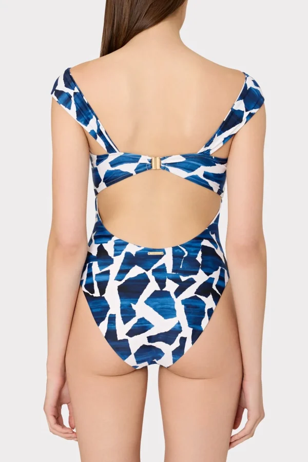 Jumpsuits & Rompers-MILLY Betsy Ocean Puzzle Bandeau One Piece Navy Multi