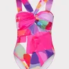 One Piece Swimsuits-MILLY Betsy Rainbow Waterfall Draped Bandeau One Piece Multi