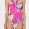 One Piece Swimsuits-MILLY Betsy Rainbow Waterfall Draped Bandeau One Piece Multi
