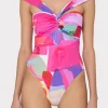 One Piece Swimsuits-MILLY Betsy Rainbow Waterfall Draped Bandeau One Piece Multi