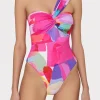 One Piece Swimsuits-MILLY Betsy Rainbow Waterfall Draped Bandeau One Piece Multi