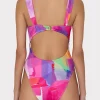 One Piece Swimsuits-MILLY Betsy Rainbow Waterfall Draped Bandeau One Piece Multi