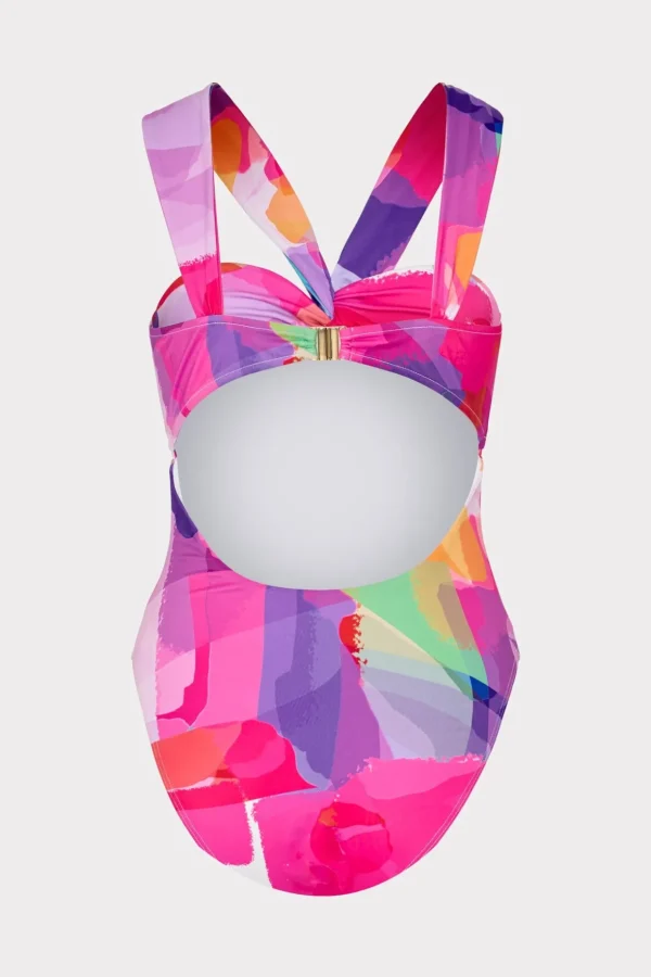 One Piece Swimsuits-MILLY Betsy Rainbow Waterfall Draped Bandeau One Piece Multi